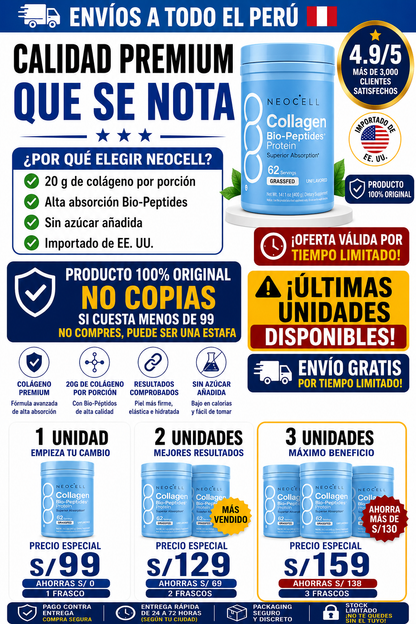 🔥Último día de oferta:Lleva 1 Bio Collagen Peptides por solo S/99 últimas unidades