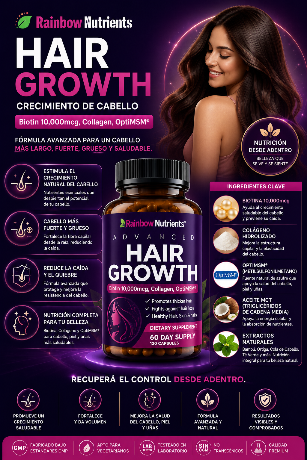 Hair Growth original en 📦 ✨
+ 1 Mascarilla Facial GRATIS 🎁por tu compra