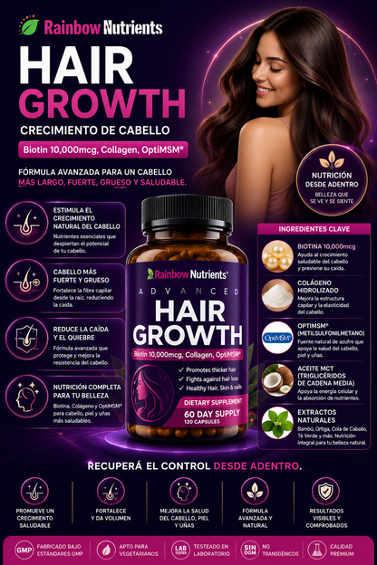 Hair Growth original en 📦 ✨
+ 1 Mascarilla Facial GRATIS 🎁por tu compra